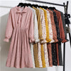 Image of New Chiffon summer Dress Women Bow Spring Small Floral Long Sleeve Polka Elastic Waist Leopard Vintage Pleated Collar Vestidos