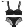 Image of New Fashion Green Brassiere Deep V Push Up Bra Set Thick Cotton A B C Cup Women Bras Lingerie Set Lace Sexy Underwear Black