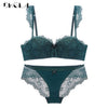 Image of New Fashion Green Brassiere Deep V Push Up Bra Set Thick Cotton A B C Cup Women Bras Lingerie Set Lace Sexy Underwear Black