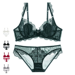 New Gather Adjusted Thin Cup Lingerie Bra Set Underwear Transparent Temptation Sexy Bra Set For Women High Waist Bra & Brief Set