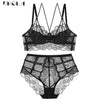 Image of New High Waist Gray Bra Embroidery Lingerie Sets Fashion Brassiere Transparent Black Deep V Lace Underwear Women Bra Set Sexy