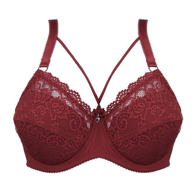 New Plus Size Bra Ultrathin Lace Bralette For Woman Racerback Push Up Cotton Brassiere Underwire C D E Cup Bras Underwears 100E