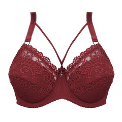 New Plus Size Bra Ultrathin Lace Bralette For Woman Racerback Push Up Cotton Brassiere Underwire C D E Cup Bras Underwears 100E