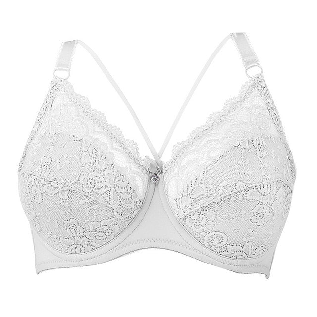 New Plus Size Bra Ultrathin Lace Bralette For Woman Racerback Push Up Cotton Brassiere Underwire C D E Cup Bras Underwears 100E