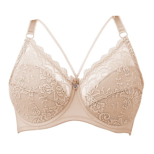 New Plus Size Bra Ultrathin Lace Bralette For Woman Racerback Push Up Cotton Brassiere Underwire C D E Cup Bras Underwears 100E