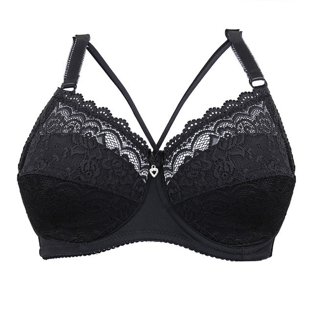 New Plus Size Bra Ultrathin Lace Bralette For Woman Racerback Push Up Cotton Brassiere Underwire C D E Cup Bras Underwears 100E