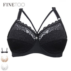 New Plus Size Bra Ultrathin Lace Bralette For Woman Racerback Push Up Cotton Brassiere Underwire C D E Cup Bras Underwears 100E