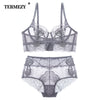 Image of New Ultra Thin Cup Lingerie Bra Set Underwear Transparent Temptation Sexy Underwear Set For Women High Waist Bra & Brief Set