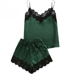 New Women Pajamas Set Elegant Lace Satin Spaghetti Strap Clothes Summer Sleepwear Top + Shorts Pajamas Set