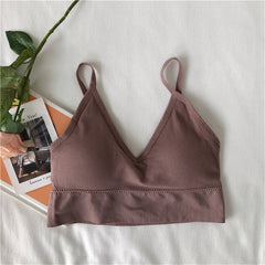 New women's underwear without steel ring thin section gathered bra tube top student simple solid color thread beauty back linger