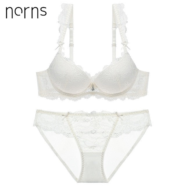Norns women lingerie set Embroidery lingerie Flower sexy bra porno push up femme and bralette transparent