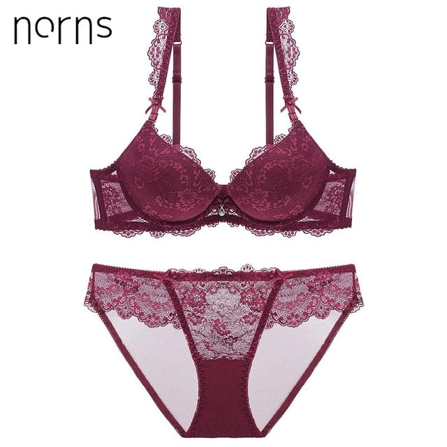 Norns women lingerie set Embroidery lingerie Flower sexy bra porno push up femme and bralette transparent