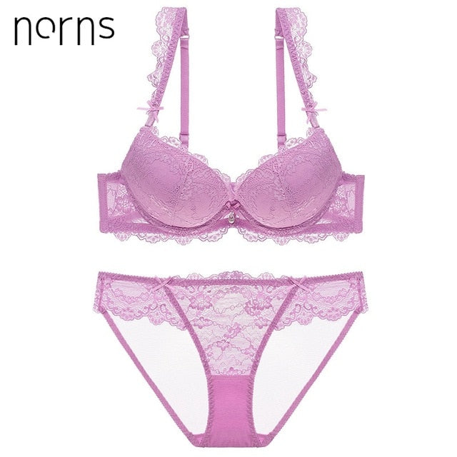 Norns women lingerie set Embroidery lingerie Flower sexy bra porno push up femme and bralette transparent