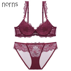 Norns women lingerie set Embroidery lingerie Flower sexy bra porno push up femme and bralette transparent