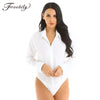 Image of Office Lady Work White Bodysuit Woman Long Sleeve OL Shirt Bodysuit Women's Clothing Lady Turn Down Collar Tops Body Blouse Suit