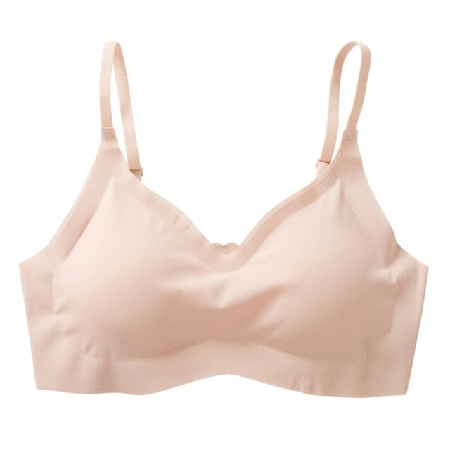 One Piece Seamless Wirefree Push Up Bras For Women Unltra-thin Bralette Solid Color Ladies Underwear Sexy Breathable Bras QHAG