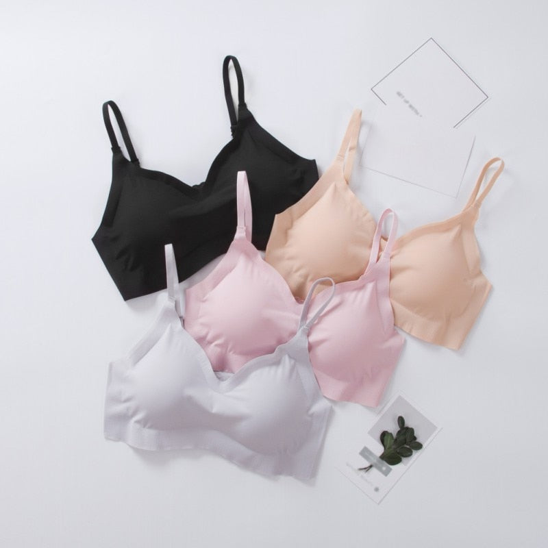 One Piece Seamless Wirefree Push Up Bras For Women Unltra-thin Bralette Solid Color Ladies Underwear Sexy Breathable Bras QHAG