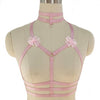 Image of Original Design Pink Collar Bow Harness Bra Kawaii Open Chest Bondage Body Cage Pastel Gothic Body Harness Belt