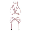 Image of Original Design Pink Collar Bow Harness Bra Kawaii Open Chest Bondage Body Cage Pastel Gothic Body Harness Belt