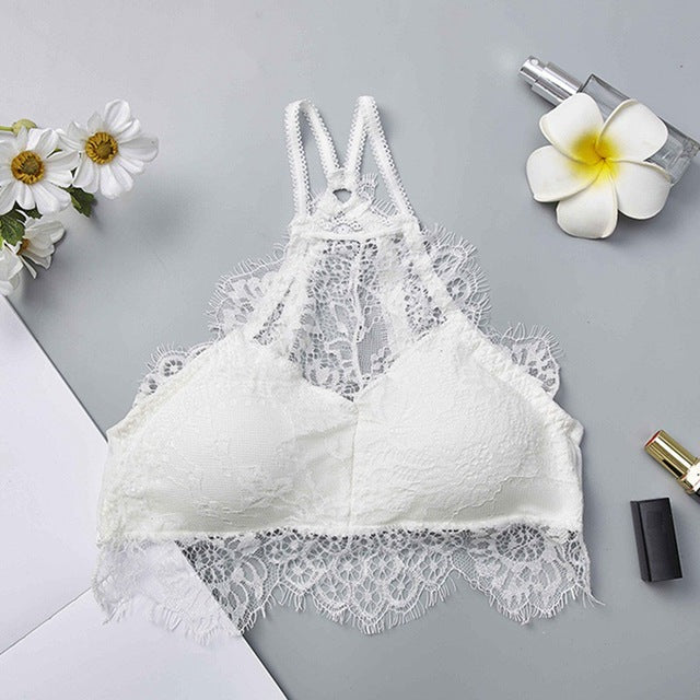 Padded Basic Bras for Women BH Sexy Sheer Lace Bra Triangle Solid Color Beauty Back Push Up Bra 2019 New Female Underwear Bralet