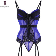 Padded Bra Lingerie Corset Sexy Women Night Wear Waist Trimmer Lace Transparent Elastic Boned Waist Slimming Underwear Bustiers