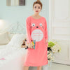Image of Plus Size Ladies Cartoon Sleepwear Long Sleeve Cute Nightdress Negligee Summer Cotton Nightgown Casual Nightshirt Home Dress