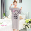 Image of Plus Size Ladies Cartoon Sleepwear Long Sleeve Cute Nightdress Negligee Summer Cotton Nightgown Casual Nightshirt Home Dress