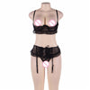 Image of Plus Size Sexy Lingeries Women's Lace Open Cup Shelf Bra + Garter Belt + G-string Porn Sex Underwear Female Sexy Products