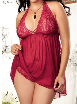 Plus Size Women Sexy Lingerie Lace Babydoll Porno Sex Underwear Dress Transparent Haltter Erotic Lingerie Sexy Exotic Costumes