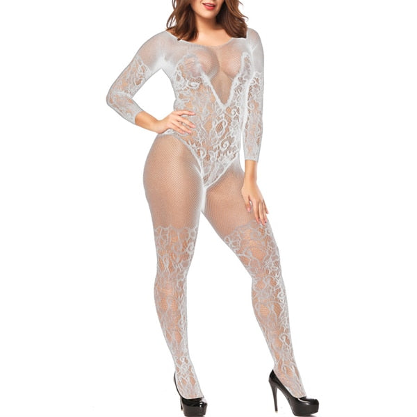Plus size Sexy Open Crotch Hollow Out Garter Belt Sheer Mesh Bodystockings Crotchless Open Butt Lingerie Body Stockings Bodysuit