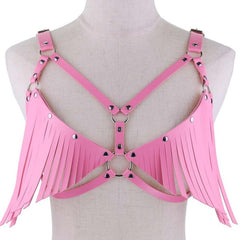 Punk Women Sexy Lingerie Micro Thin Bikini Lace Exotic Sex Apparel Open Cup Bra Tassels PU Leather Sleepwear Erotic Sex Costume