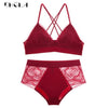 Image of Purple Lace Bras Embroidery Lingerie Set Thin Cotton Brassiere Wire Free Sexy Bra Panties Set High waist Women Underwear Sets
