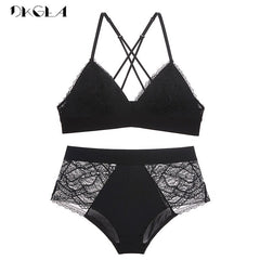 Purple Lace Bras Embroidery Lingerie Set Thin Cotton Brassiere Wire Free Sexy Bra Panties Set High waist Women Underwear Sets