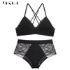 Image of Purple Lace Bras Embroidery Lingerie Set Thin Cotton Brassiere Wire Free Sexy Bra Panties Set High waist Women Underwear Sets