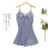 Image of QWEEK Sexy Women Pajamas 5 Pieces Sets Satin Sleepwear Pijama Silk Home Wear Embroidery Sleep Lounge Pyjama with Chest Pads