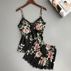 Image of QWEEK Sleep Lounge Pajama Set Sexy Satin Sleepwear Women Summer Pyjama Femme Fashion Flower Pajamas for Women with Chest Pad