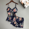 Image of QWEEK Sleep Lounge Pajama Set Sexy Satin Sleepwear Women Summer Pyjama Femme Fashion Flower Pajamas for Women with Chest Pad