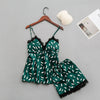 Image of QWEEK Sleep Lounge Women Pajamas Sets with Chest Pad Summer Satin Sleepwear Women Casual Pyjama Femme Indoor Clothing 3 Pieces