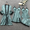 Image of QWEEK Summer 2019 Women Pajama Sets 4 Pcs Sexy Lace Pyjamas Women Satin Silk Sleepwear Elegant Pijama with Chest Pads Homewear