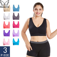 Queenral Dropshipping VIP 3PCS/lot Seamless Bra With Pads Plus Size Bras For Women Brassiere Big Size Vest Wireless BH 5XL 6XL