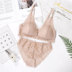 Queenral Sexy Lace Bra And Panty Set Front Closure Seamless Bra Briefs Push Up Bra Set Women Underwear Wireless Lingerie Set