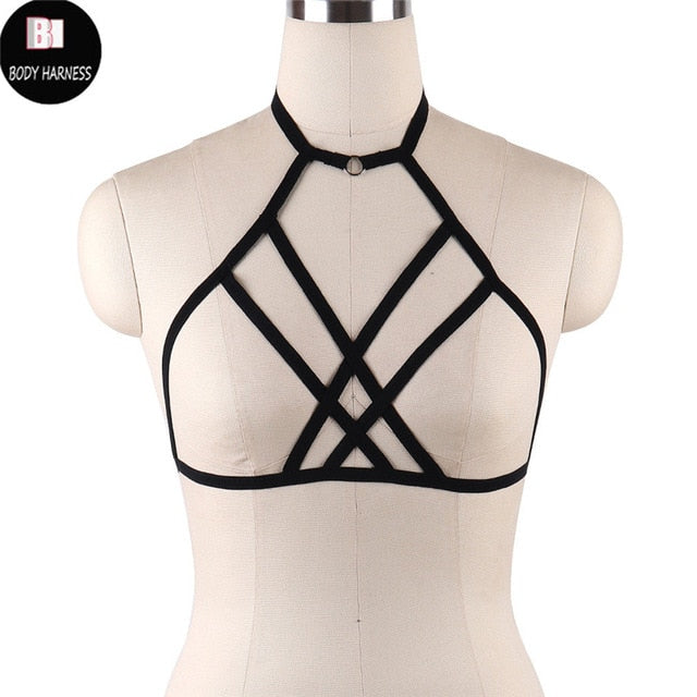 Rave Wear Pentagram Bondage Body Harness Lingerie Goth Crop Tops Fetish  Cage Bra Lingerie Harness Belt Star Harness Bra