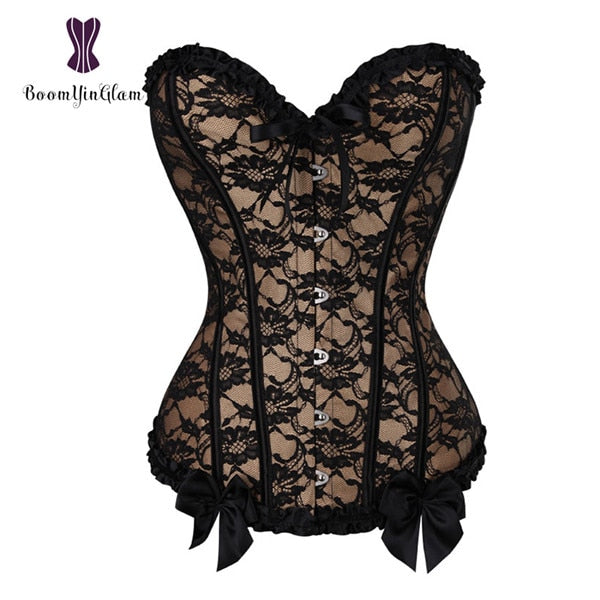 Women Corset Sexy Slim Burlesque Satin Body Shaper Strapless Overbust Plus Size Corset and Bustier  (13)