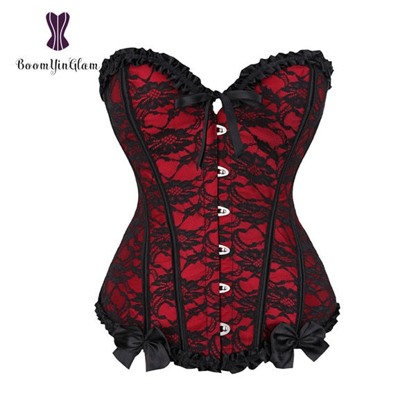 Women Corset Sexy Slim Burlesque Satin Body Shaper Strapless Overbust Plus Size Corset and Bustier  (13)