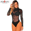 Image of SEBOWEL 2020 Party Sexy Bodysuit Woman Long Sleeve Black Mesh Silver Studded Mock Neck Bodysuits New Spring Female Body Clothes