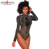 Image of SEBOWEL Black Rhinestone Studded Mesh Long Sleeves Bodysuit Woman Spring Autumn 2019 Sexy Style Female Sheer Body Top Clothes