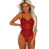 Image of SEBOWEL Woman Black/Red Sheer Floral Lace Bodysuit with Cups Sexy Female Sleeveless Hollow Out Body Top Clothes for Party Night