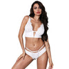 Image of SEBOWEL Woman White/Black Satin Plunge Lace Underwire Bra with Thong Set Female Hollow Out Longline Lingerie Bralettes 2 Pieces