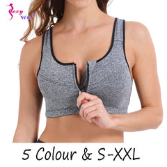 SEXYWG Hot Women Zipper Push Up Sports Bras Vest Underwear Shockproof Breathable Gym Fitness Athletic Running Yoga Bh Sport Tops