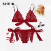 Image of SHEIN Lace Sexy lingerie Set Hot Women Sleepwear V Neck Sleeveless Lace Scallop Bralette And Pantie Intimate Lingerie
